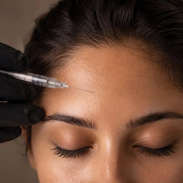 Aplicação de toxina botulínica na região frontal